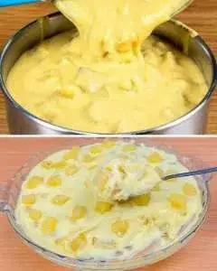 Eu não fico sem sobremesa domingo! Eu misturo creme de leite com abacaxi